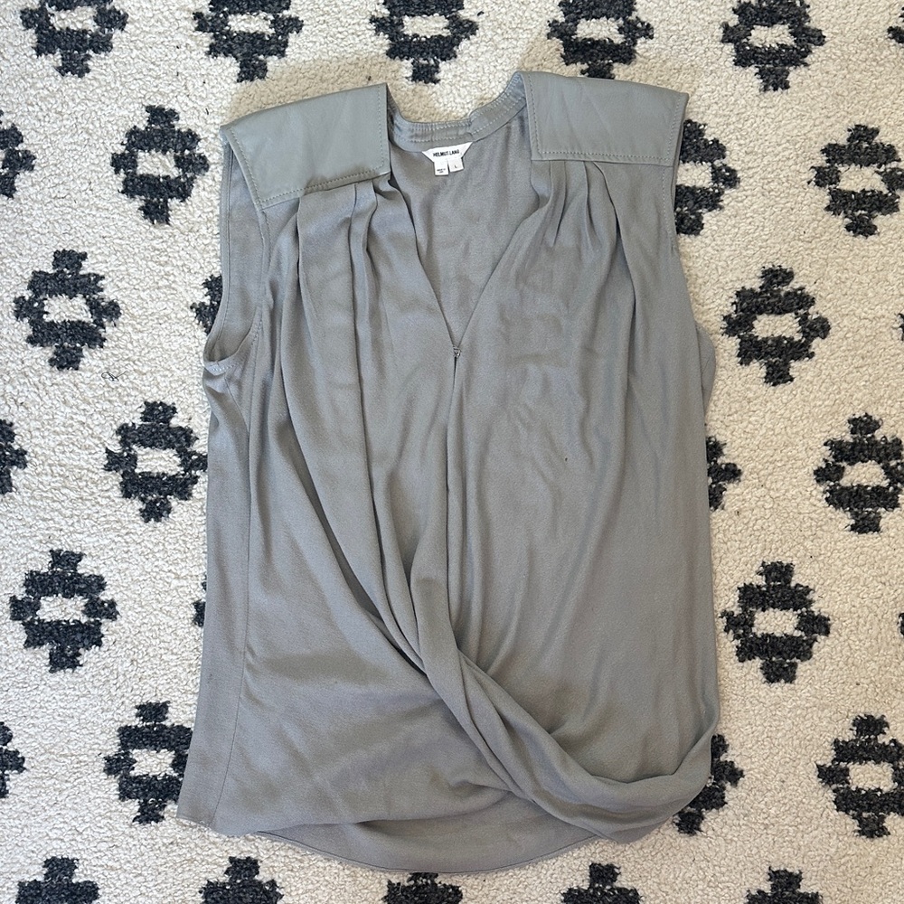 Helmut Lang Gray Draped Sleeveless Blouse
